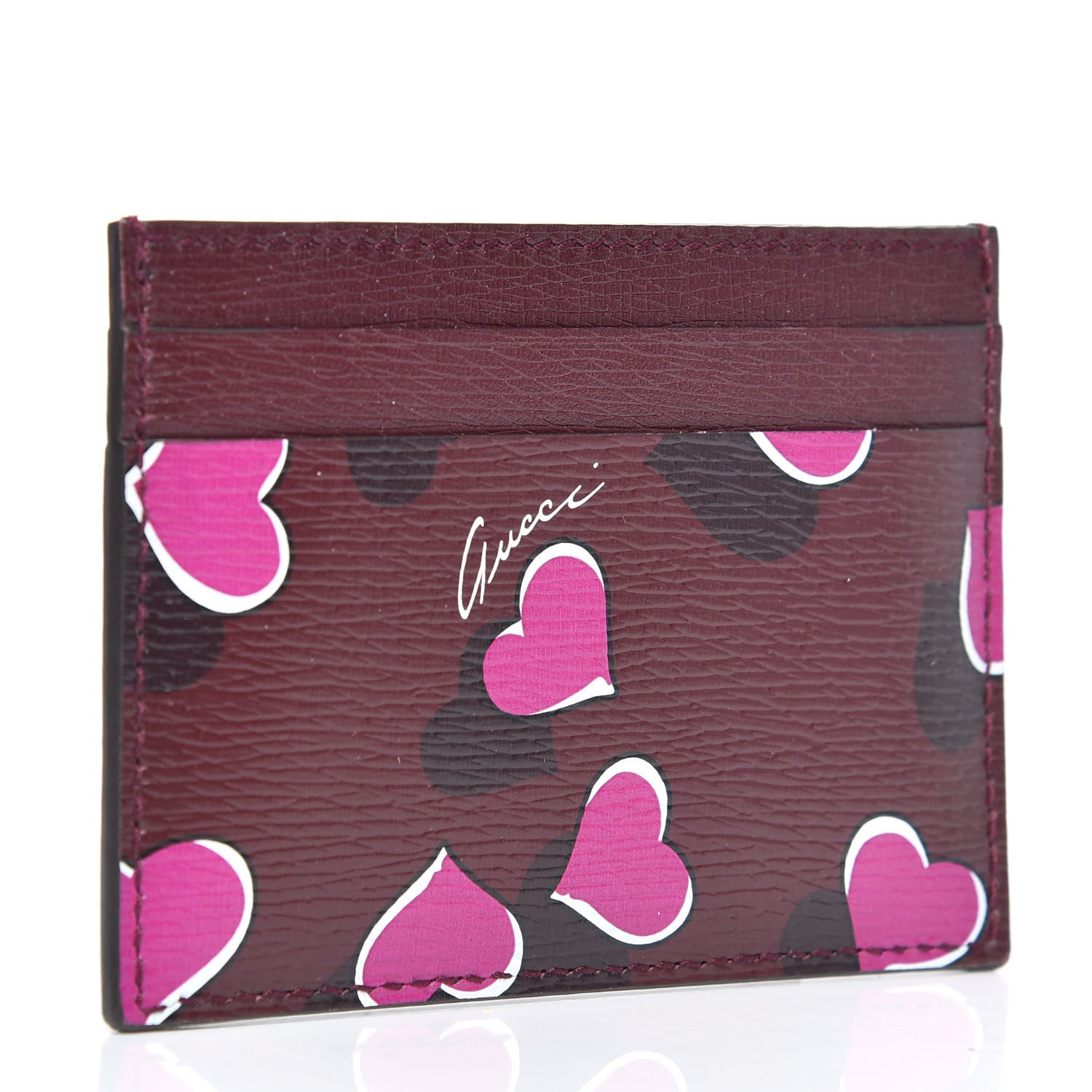 Gucci Calfskin Heartbeat Print Card Holder New Wine 3 of 7