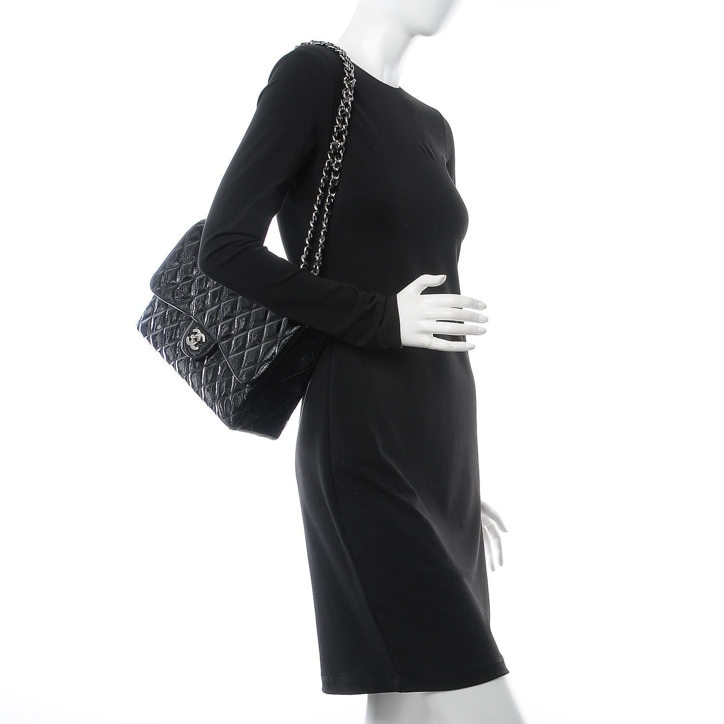 Patent Goatskin Quilted Jumbo Single Flap Black