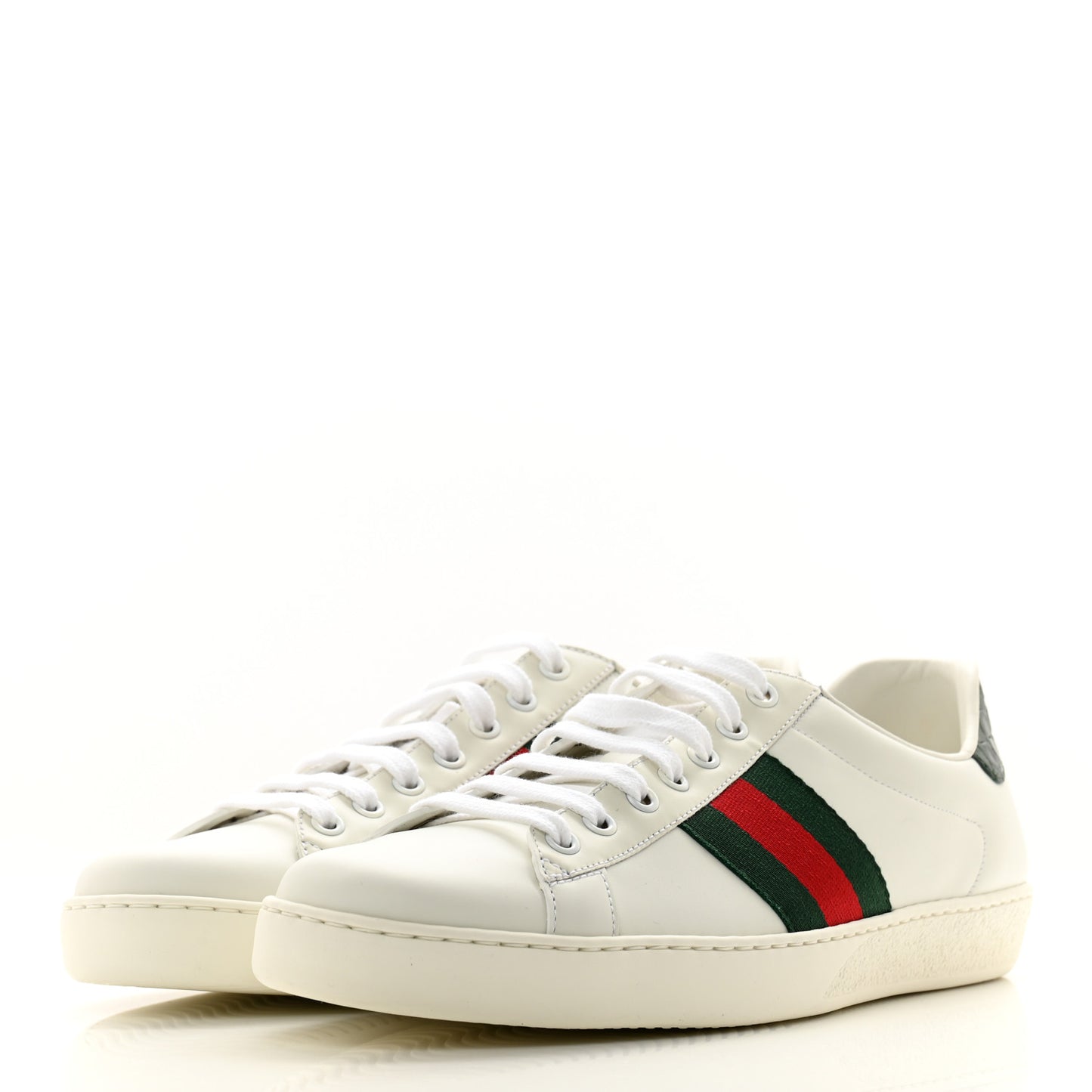 Calfskin Crocodile Web Mens Ace Sneakers 9 White Green