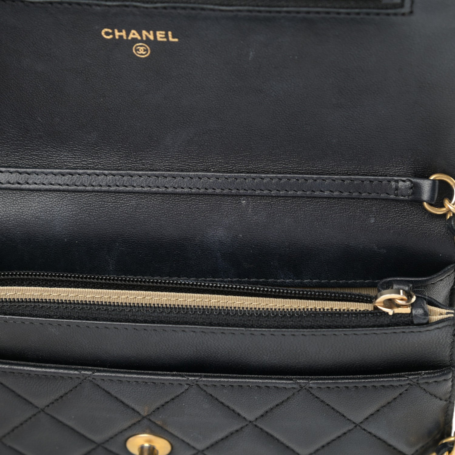 Chanel Lambskin Quilted CC Pearl Crush Wallet on Chain WOC Black 16 of 19