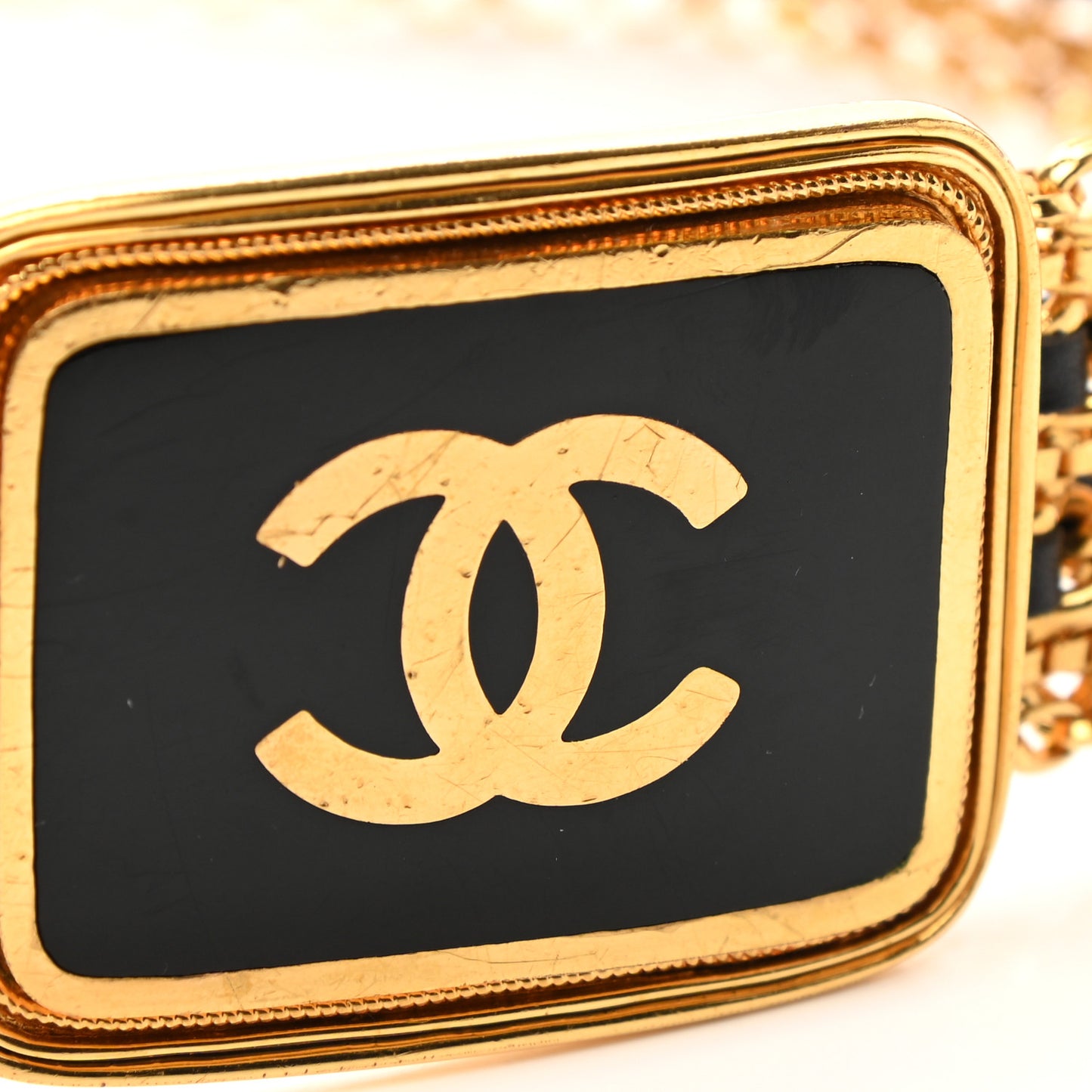 Lambskin Chain CC Buckle Belt Black Gold