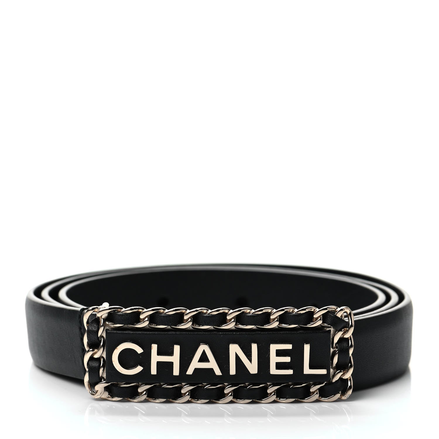 Chanel Calfskin CC Chain Logo Belt 85 34 Black 1 of 5
