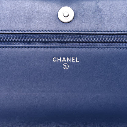 Chanel Calfskin Painted Chevron Embossed Boy Wallet On Chain WOC Navy 23 of 27