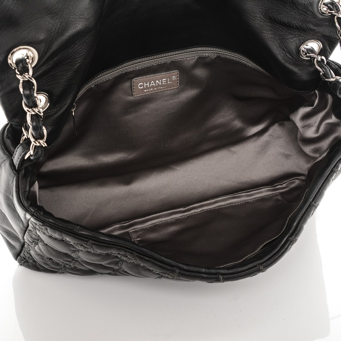 Lambskin Tweed Double Stitch Maxi Flap Black