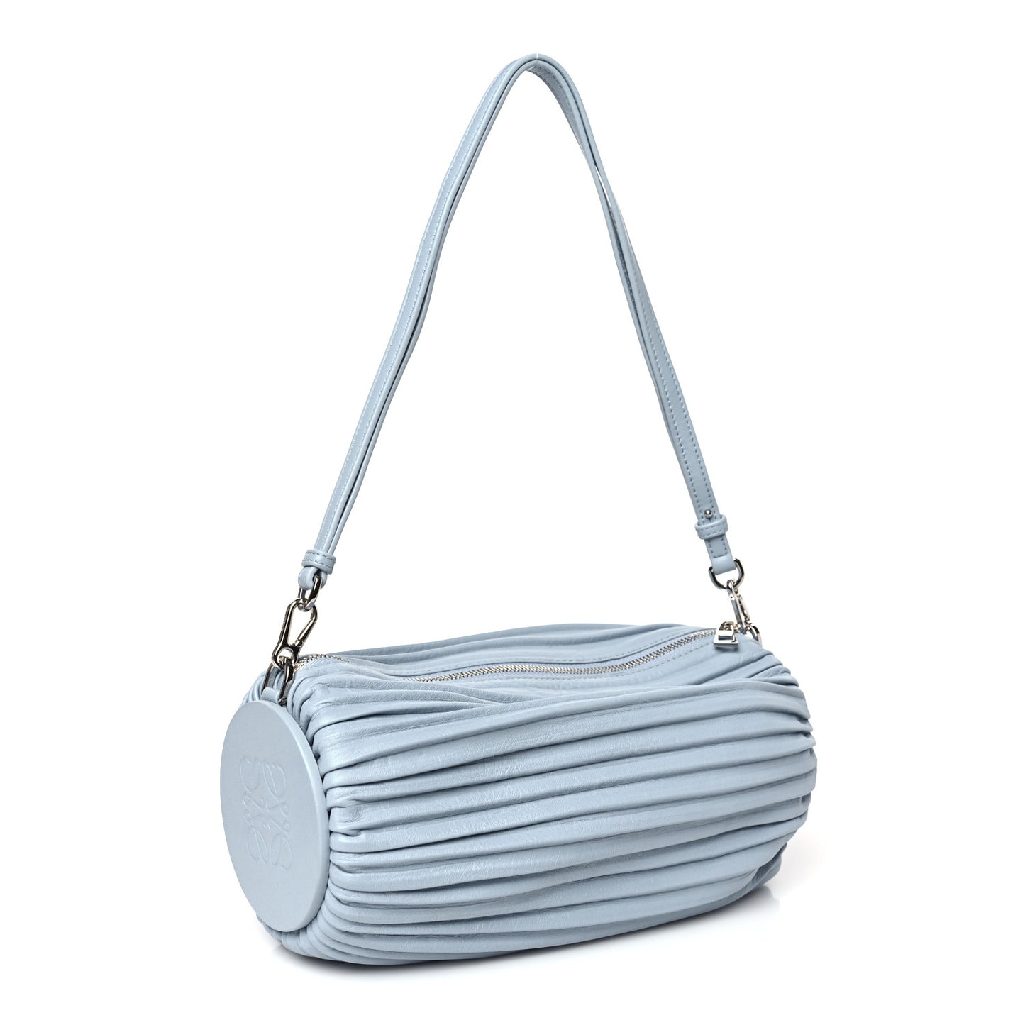 Lambskin Pleated Bracelet Pouch Shoulder Bag Dusty Blue