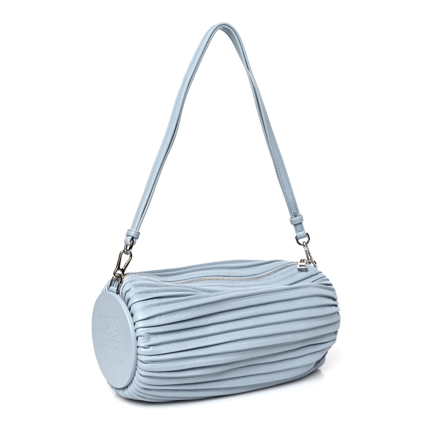 Loewe Lambskin Pleated Bracelet Pouch Shoulder Bag Dusty Blue 3 of 8