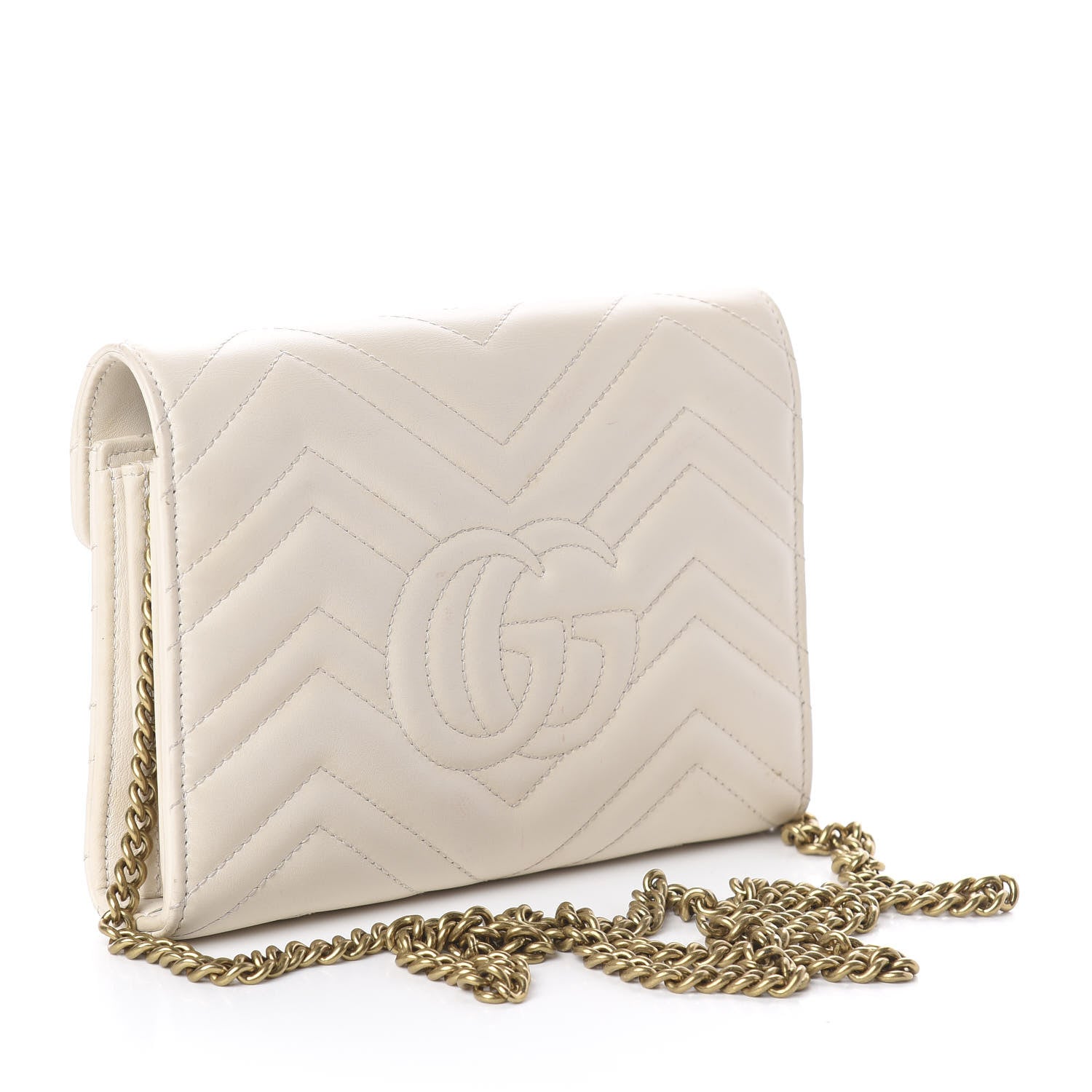 Gucci Calfskin Matelasse GG Marmont Chain Wallet Mystic White 2 of 7