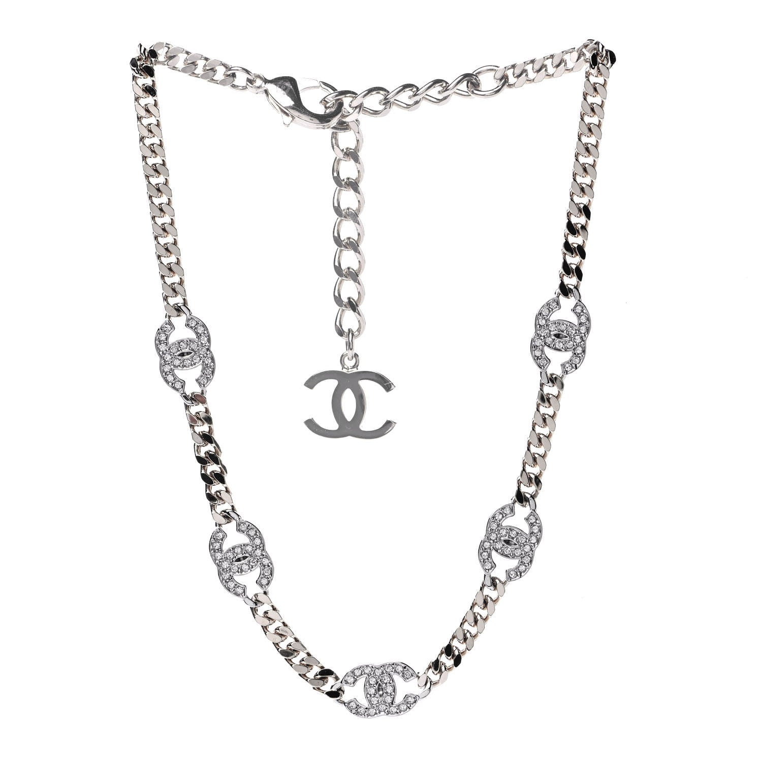 Chanel Ruthenium Crystal Chain CC Choker Silver 2 of 4