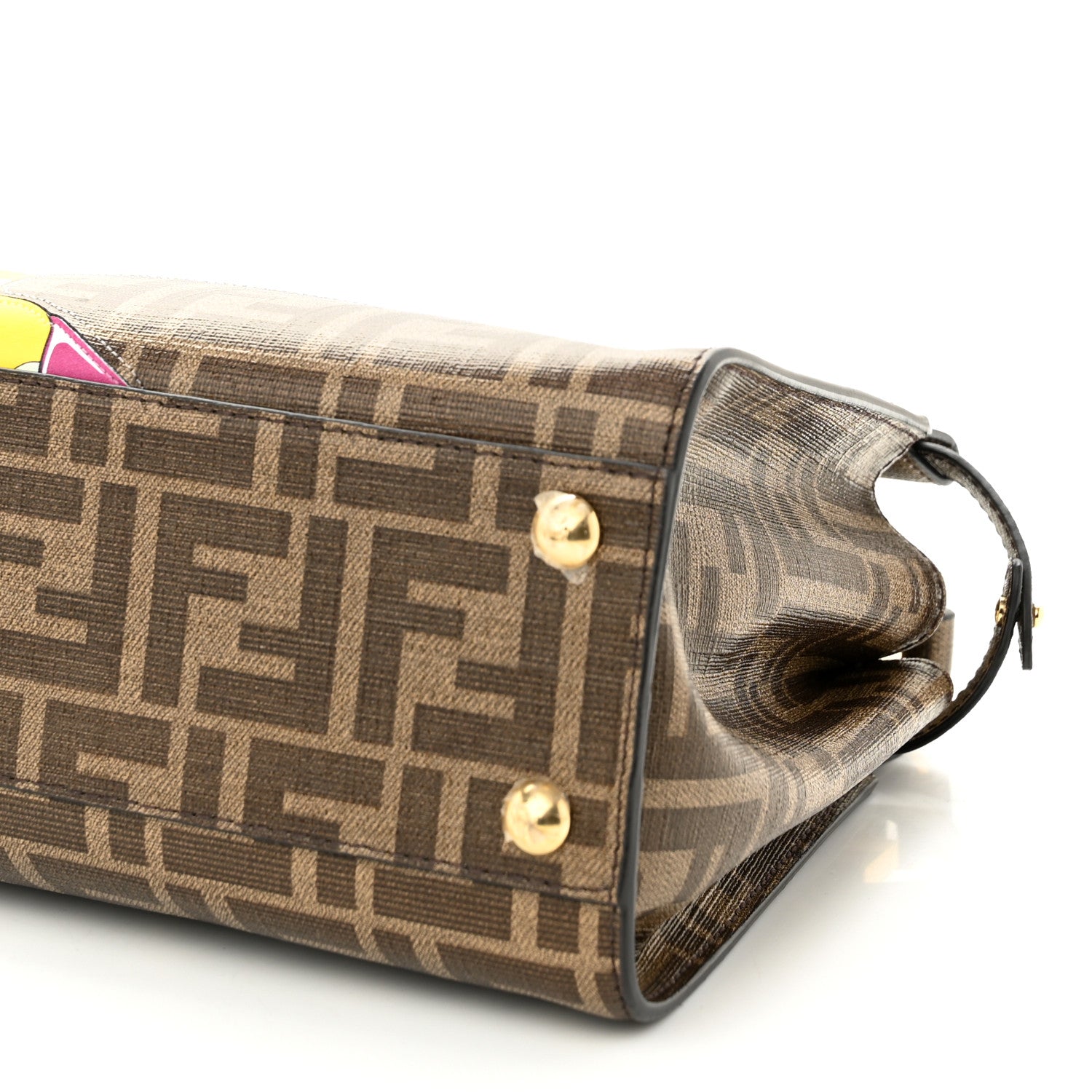 Fendi Glazed Fabric Vitello FF 1974 Hairdo Girls Inlay Mini Peekaboo Iconic Satchel Mogano Panna Multicolor 9 of 9