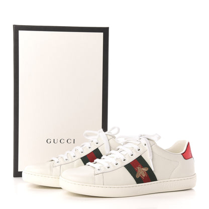 Gucci Calfskin Ayers Bee Embroidered Womens Ace Sneakers 39 White Green 8 of 8
