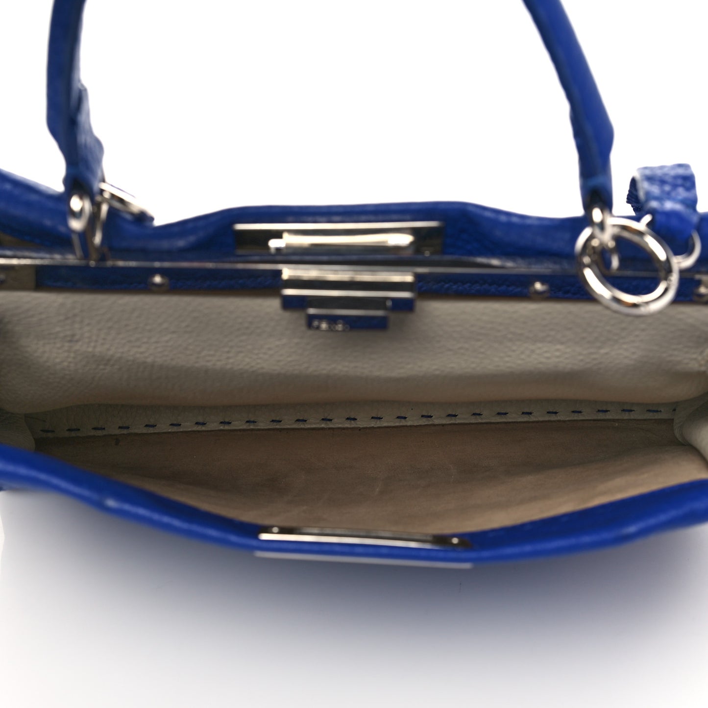 Cuoio Romano Selleria Bi-Color Medium Peekaboo Iconic Satchel Blue Neon Latte