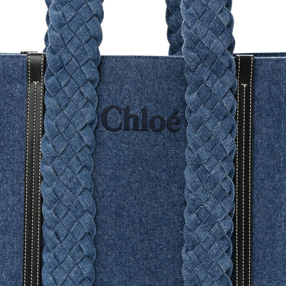 Chloe Denim Calfskin Large Braided Woody Ribbon Tote Blue Blue 8 of 10