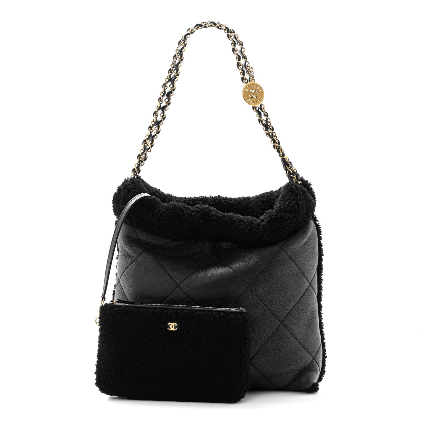 Aged Lambskin Shearling Quilted Small Chanel 22 Black