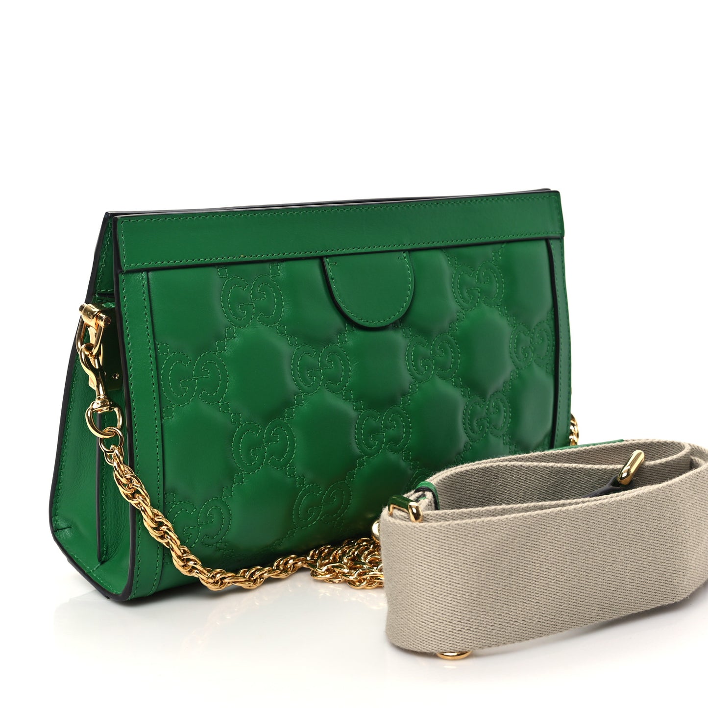 Calfskin GG Matelasse Small Slim Chain Shoulder Bag Spring Green Natural