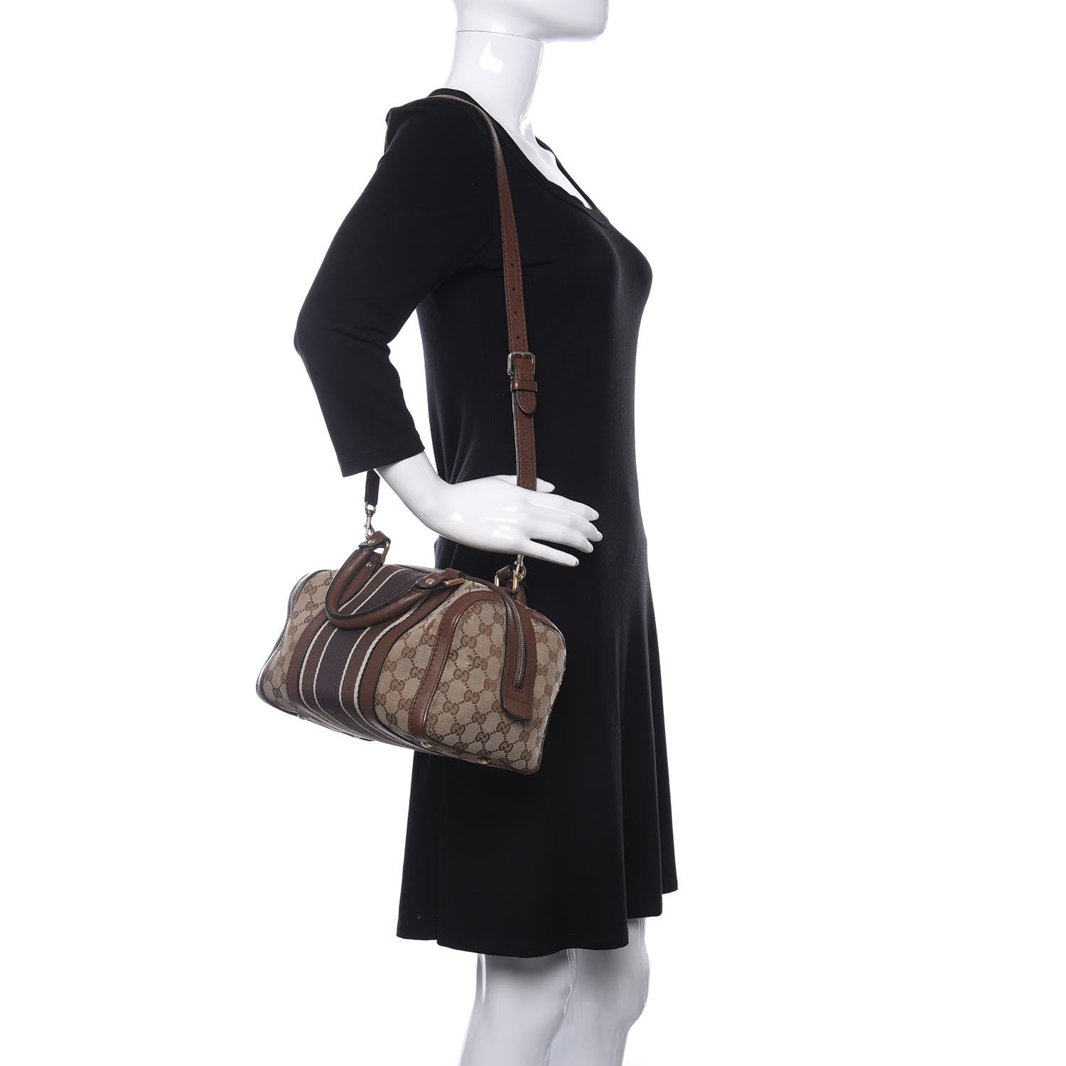 Gucci Monogram Vintage Web Small Boston Dark Brown 2 of 14