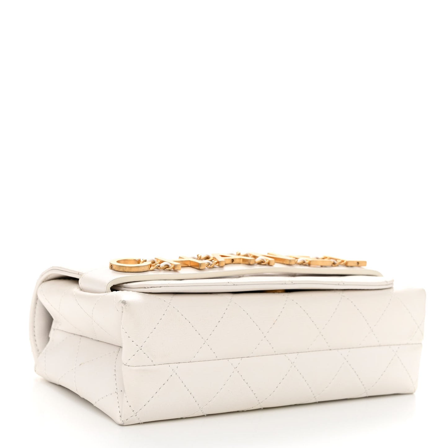 Calfskin Quilted Small Enchained Flap White