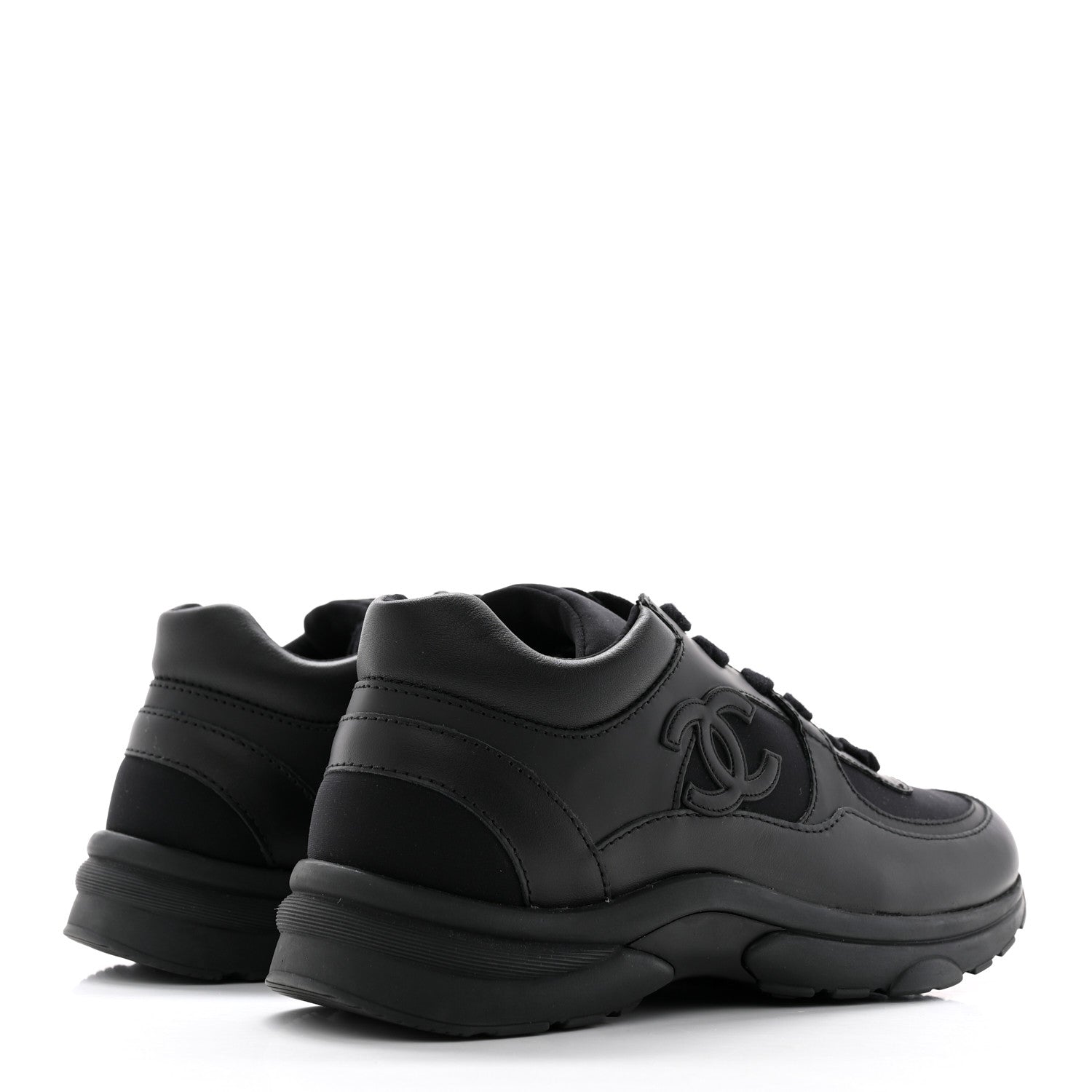 Chanel Lambskin Fabric CC Sneakers 36.5 Black 4 of 9