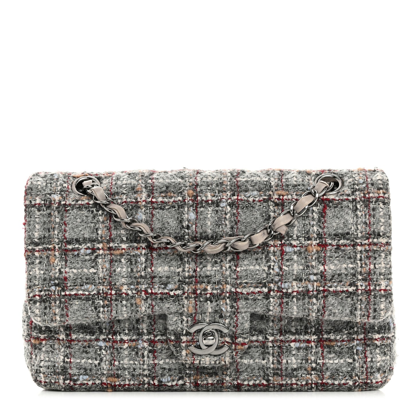 Tweed Quilted Medium Double Flap Grey Multicolor