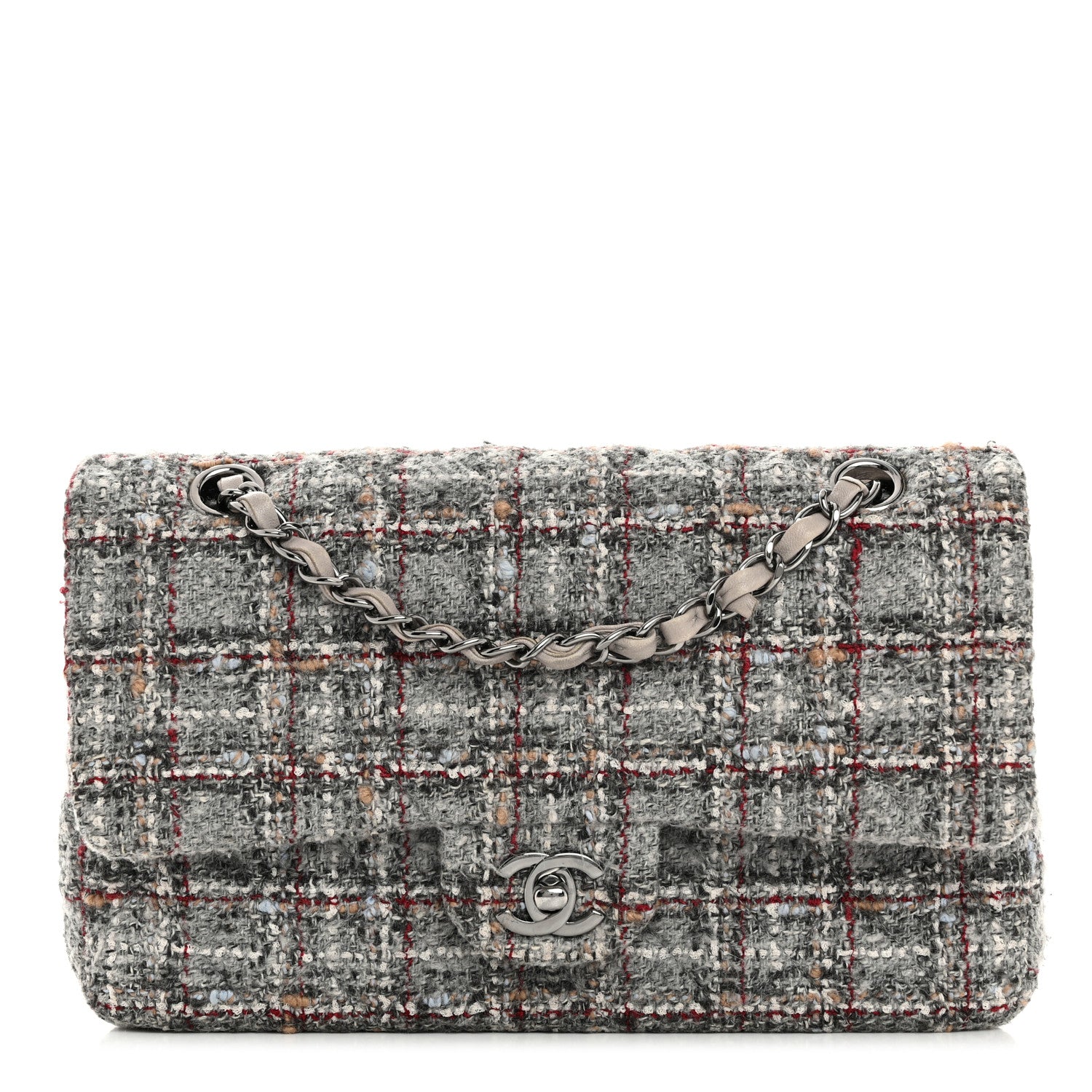 Chanel Tweed Quilted Medium Double Flap Grey Multicolor 1 of 13