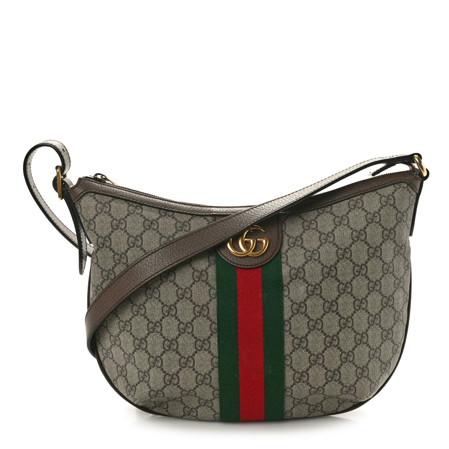GG Supreme Monogram Web Small Ophidia Half Moon Hobo Brown