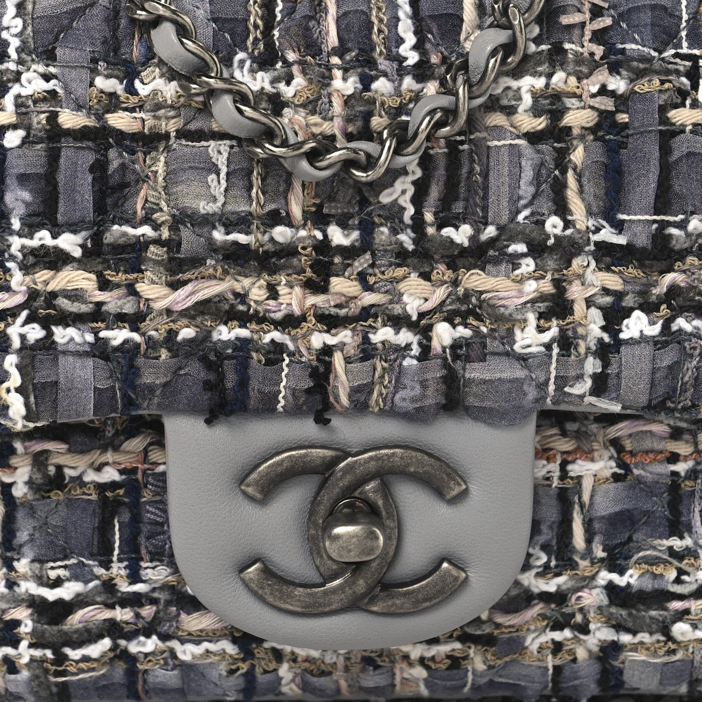 Tweed Quilted Mini Side Pearl Flap Bag Grey