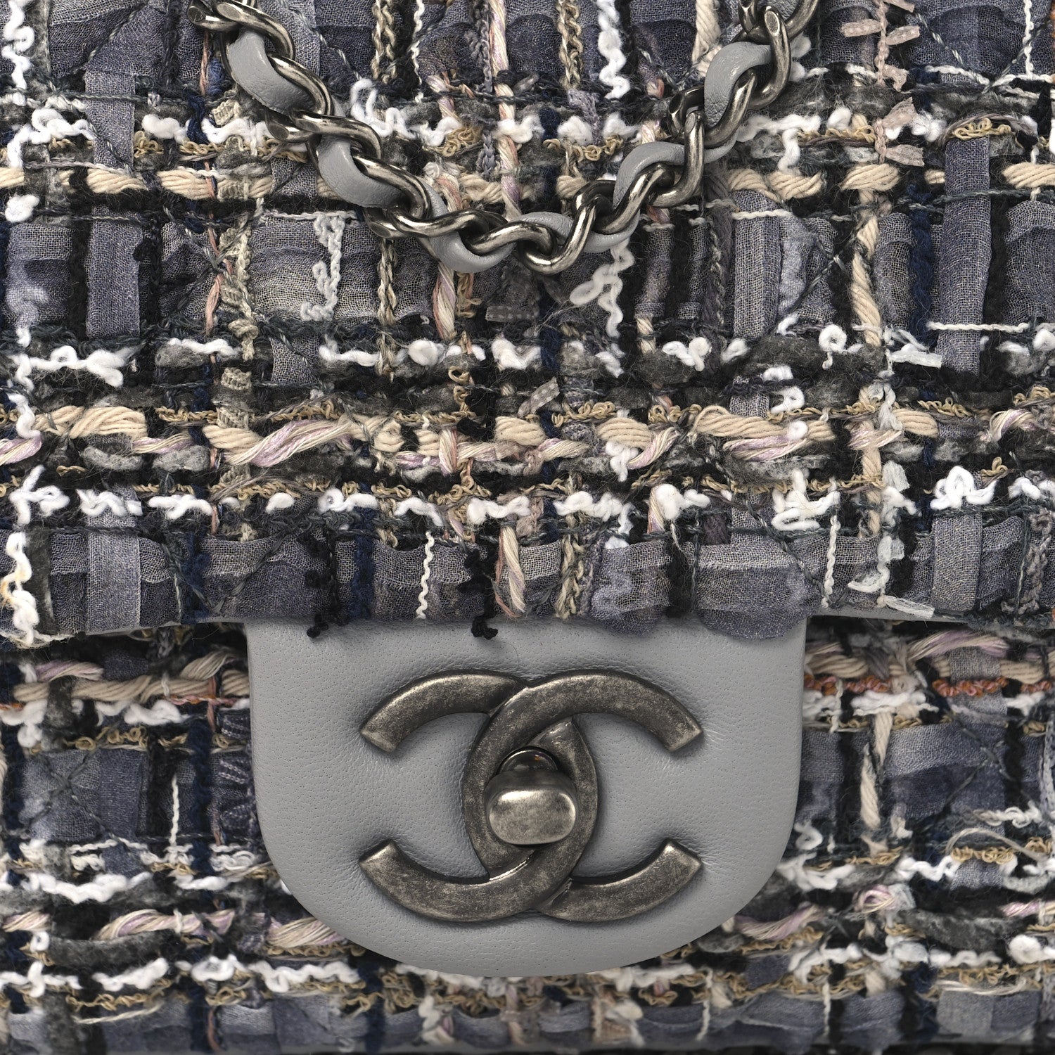 Chanel Tweed Quilted Mini Side Pearl Flap Bag Grey 8 of 10