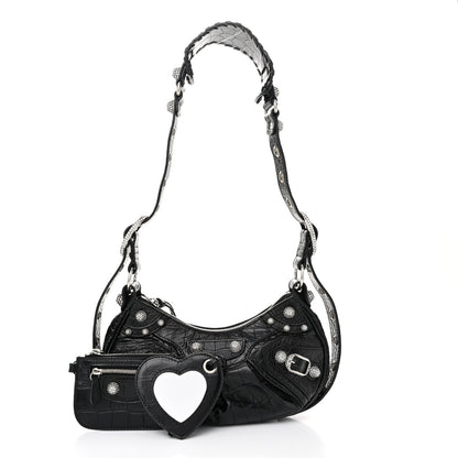 Balenciaga Extra Supple Calfskin Crystal Crocodile Embossed Le Cagole Shoulder Bag XS Black 3 of 11