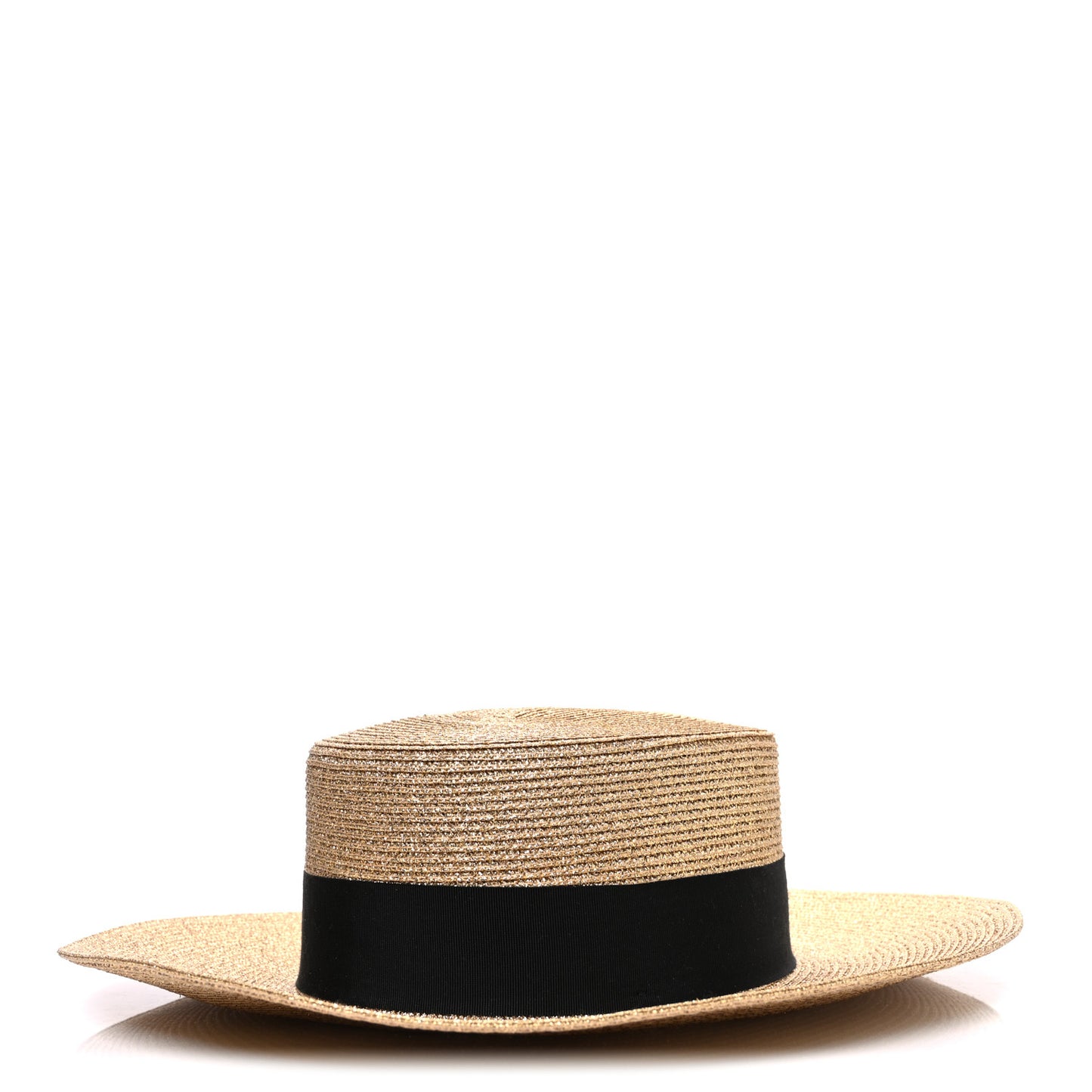 Glittered Straw Grosgrain Wide Brim Hat M Gold Black