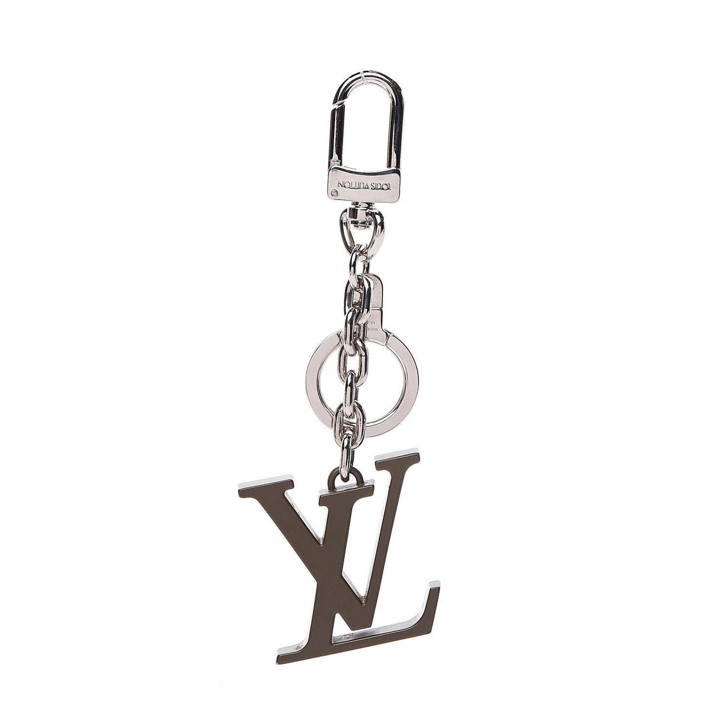 Metal Palladiium Finish Lacquer LV Initiales Bag Charm Key Holder Silver Brown