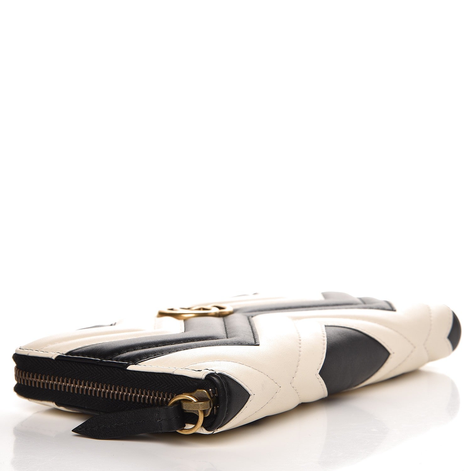 Gucci Calfskin Matelasse GG Marmont Zip Around Organizer Wallet Black White 4 of 8
