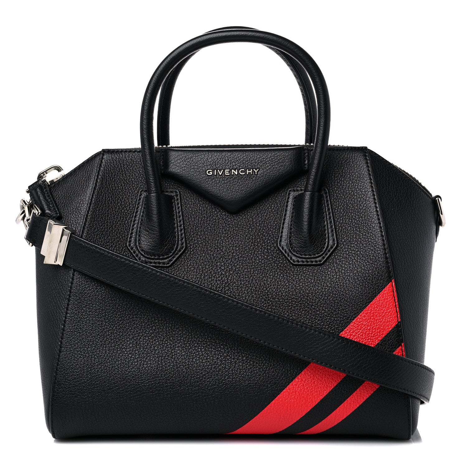 Givenchy Sugar Goatskin Striped Small Antigona Black Red 1 of 11