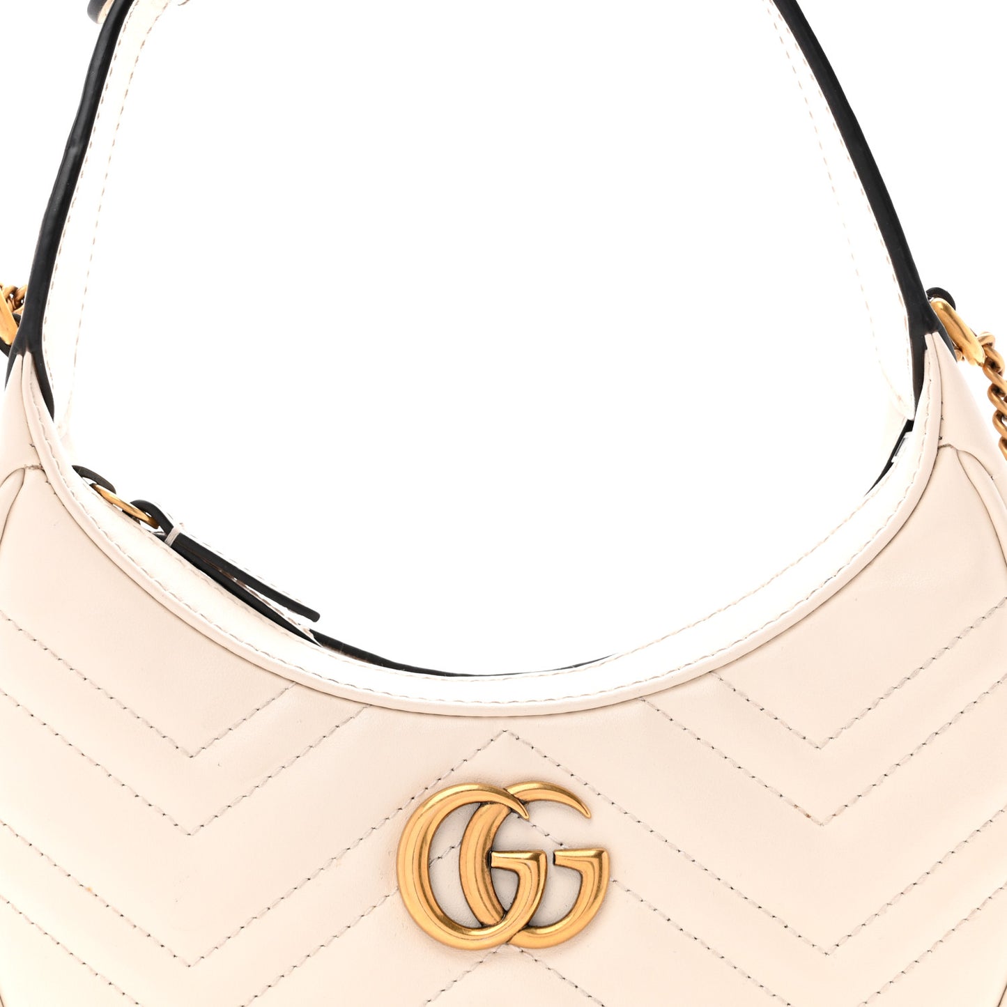 Calfskin Matelasse Chevron Mini GG Marmont Half Moon Hobo Mystic White