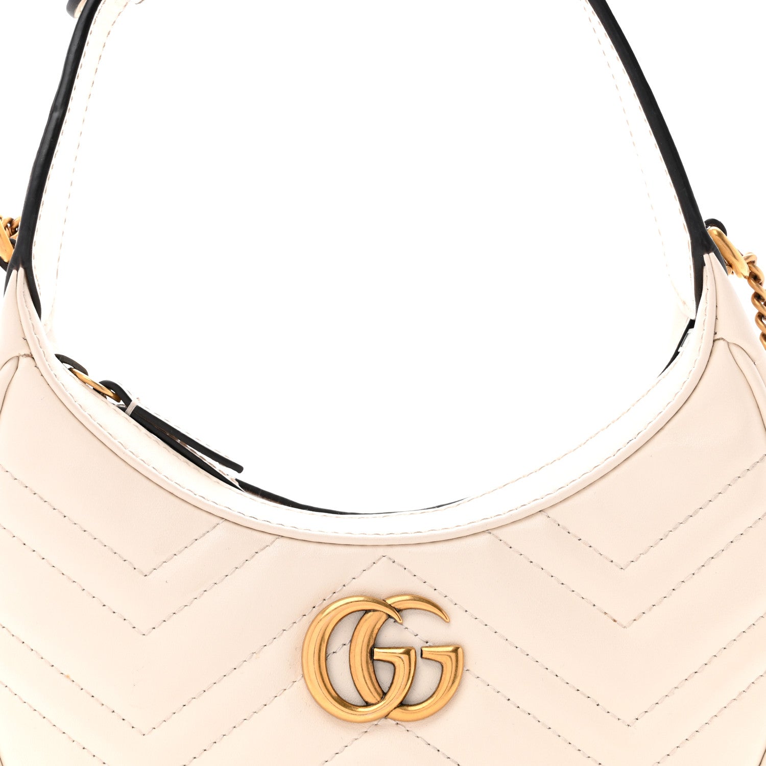 Gucci Calfskin Matelasse Chevron Mini GG Marmont Half Moon Hobo Mystic White 7 of 10