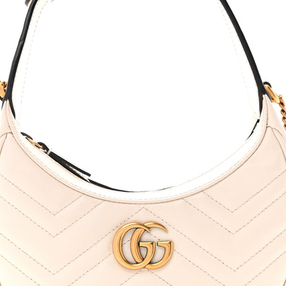 Gucci Calfskin Matelasse Chevron Mini GG Marmont Half Moon Hobo Mystic White 7 of 10