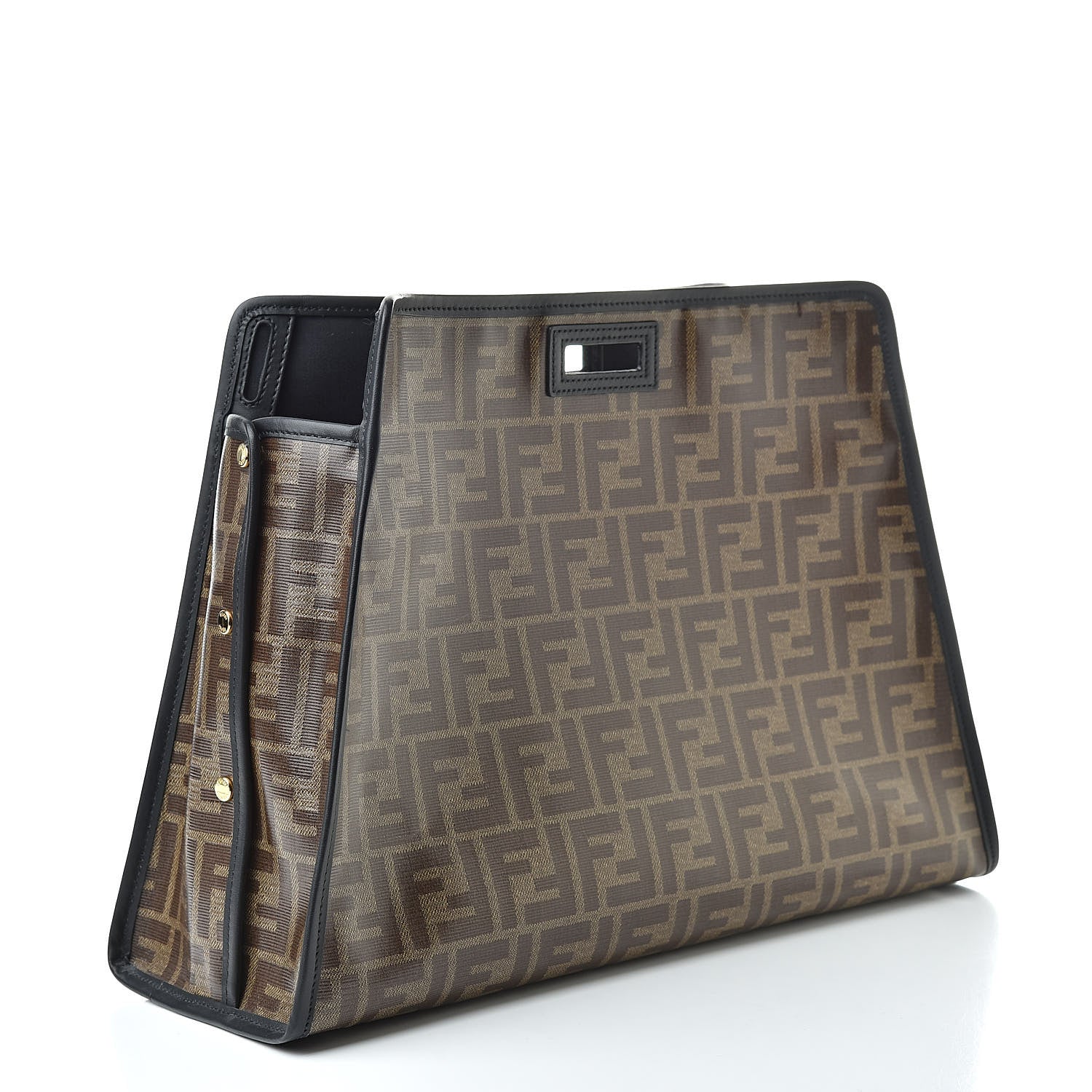 Fendi Glazed Fabric Vitello Century FF 1974 Stamp Patch Medium Peekaboo Defender Cover Mogano Panna Black 3 of 8