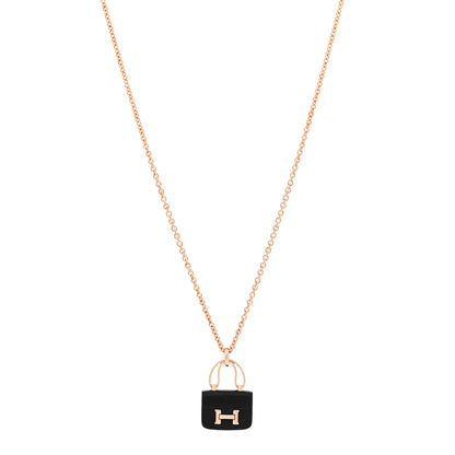 Hermes 18K Rose Gold Black Jade Constance Amulettes Pendant Necklace 1 of 5