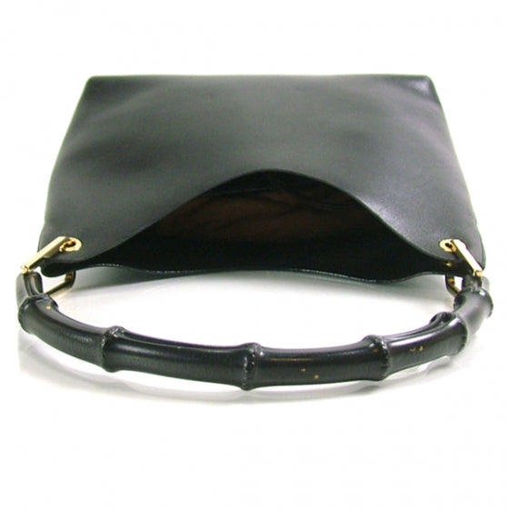 Leather Peggy Bamboo Handle Hobo Black