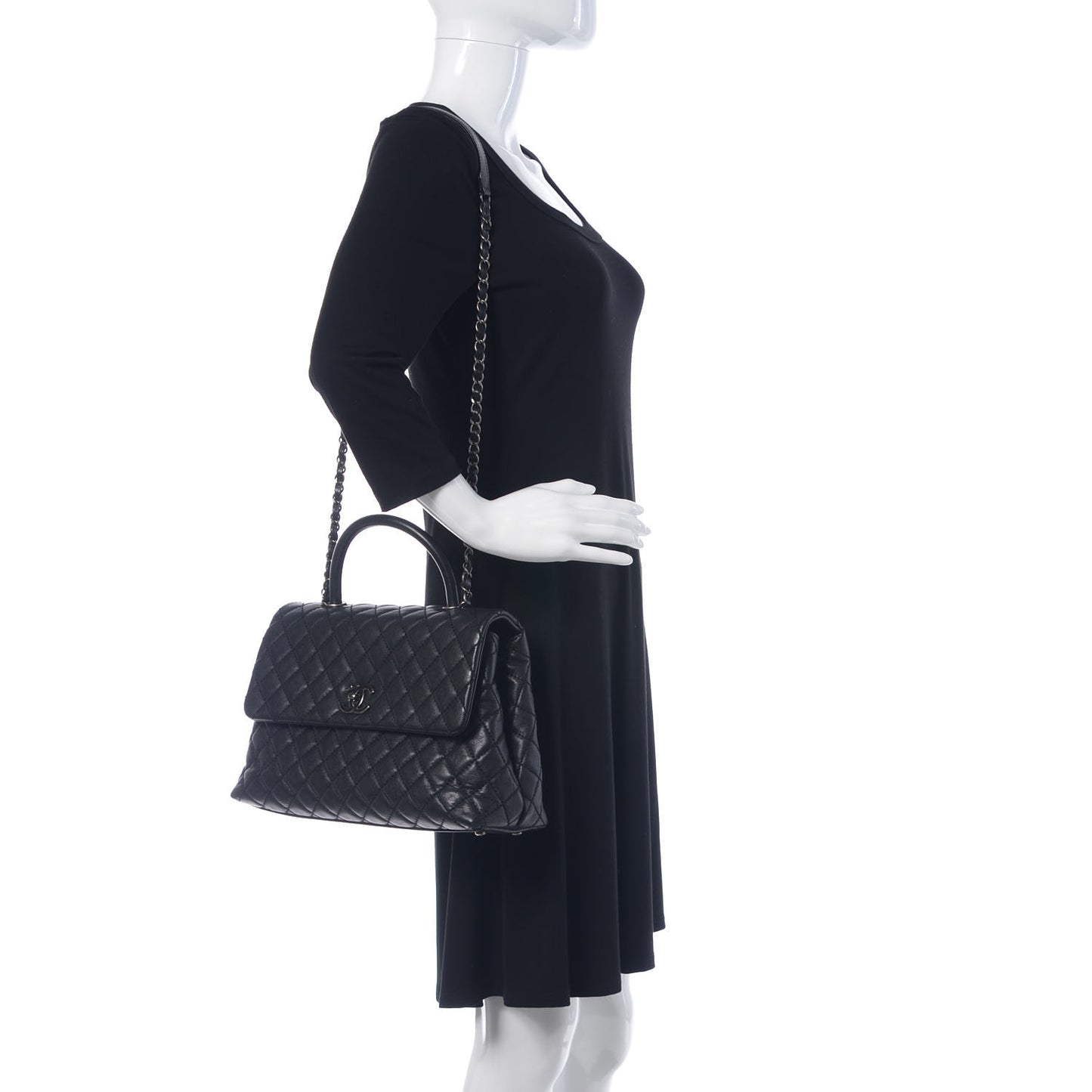 Caviar Quilted Medium Coco Handle Flap Black