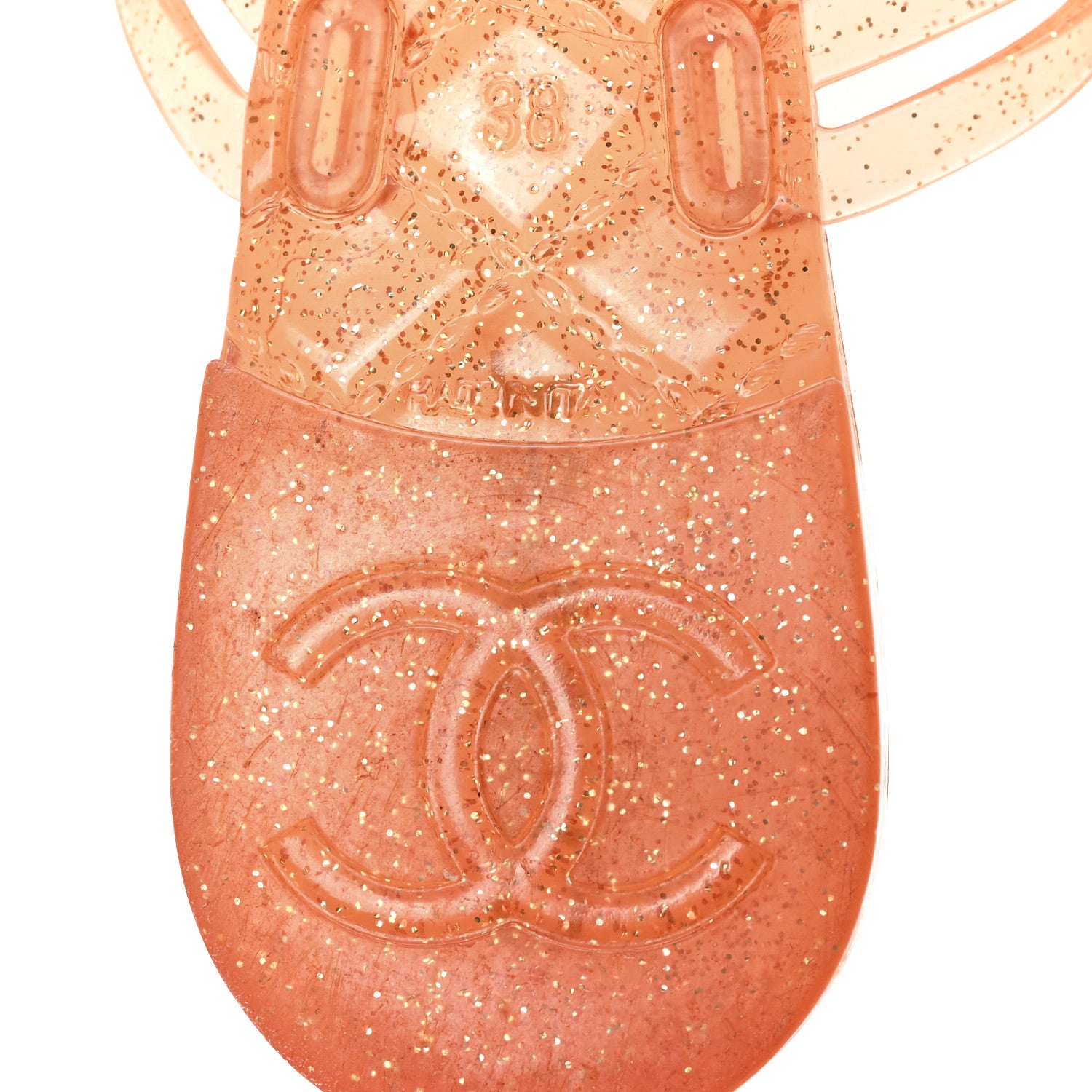 CHANEL サンダル トング クリア オレンジ Chanel Jelly Camellia Glitter Thong Sandals 38 Orange 1854547