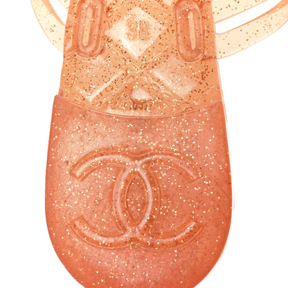 Chanel Jelly Camellia Glitter Thong Sandals 38 Orange 7 of 8