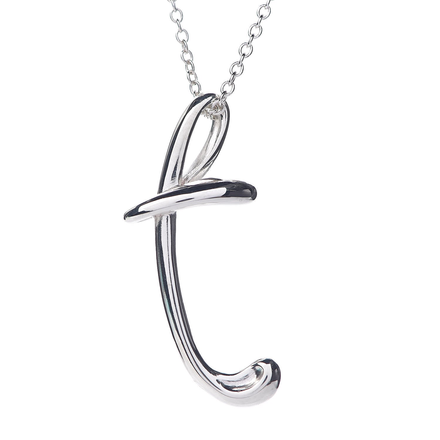 Tiffany Sterling Silver Elsa Peretti Letter "T" Pendant Necklace 4 of 9