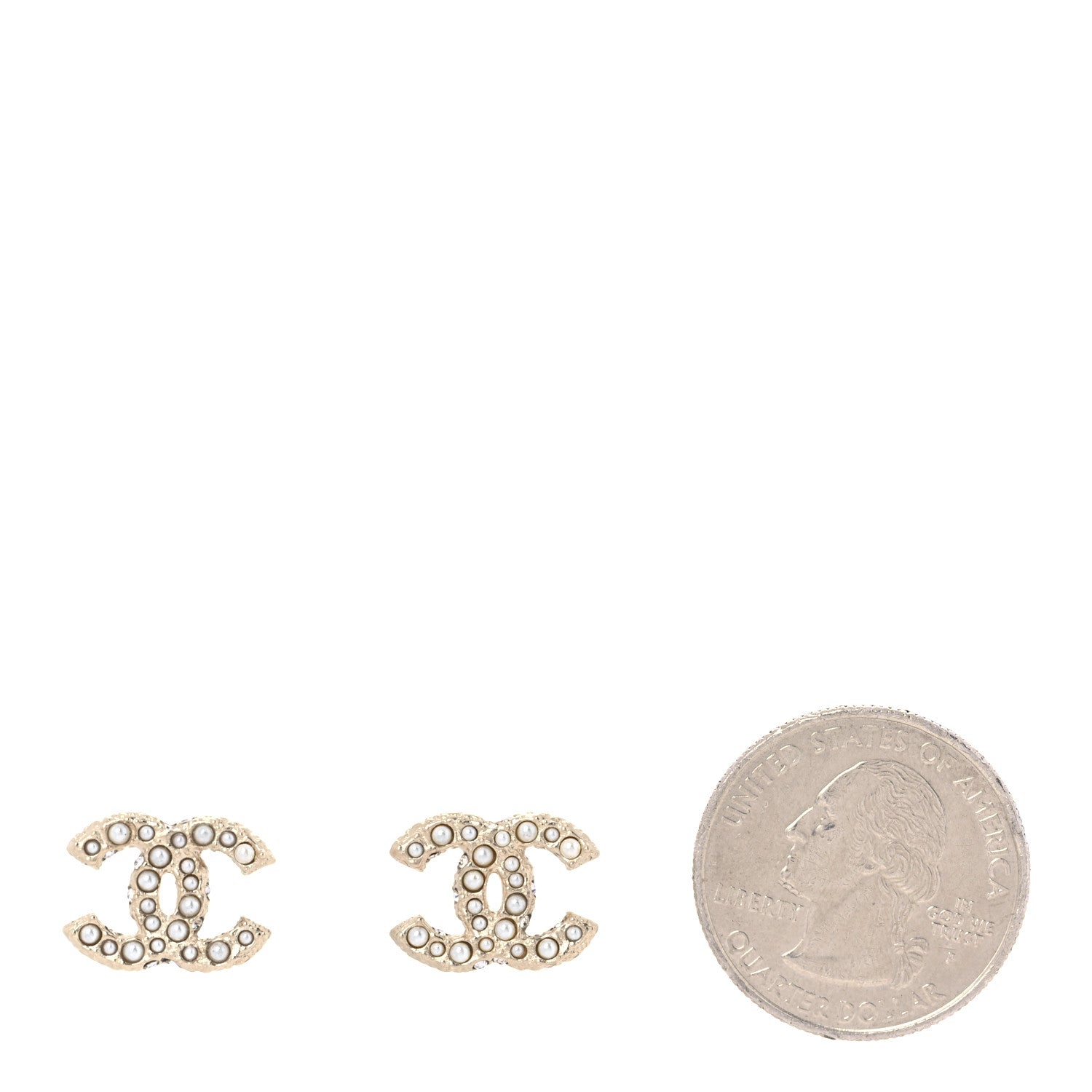 Chanel Pearl Crystal CC Earrings Light Gold 2 of 5