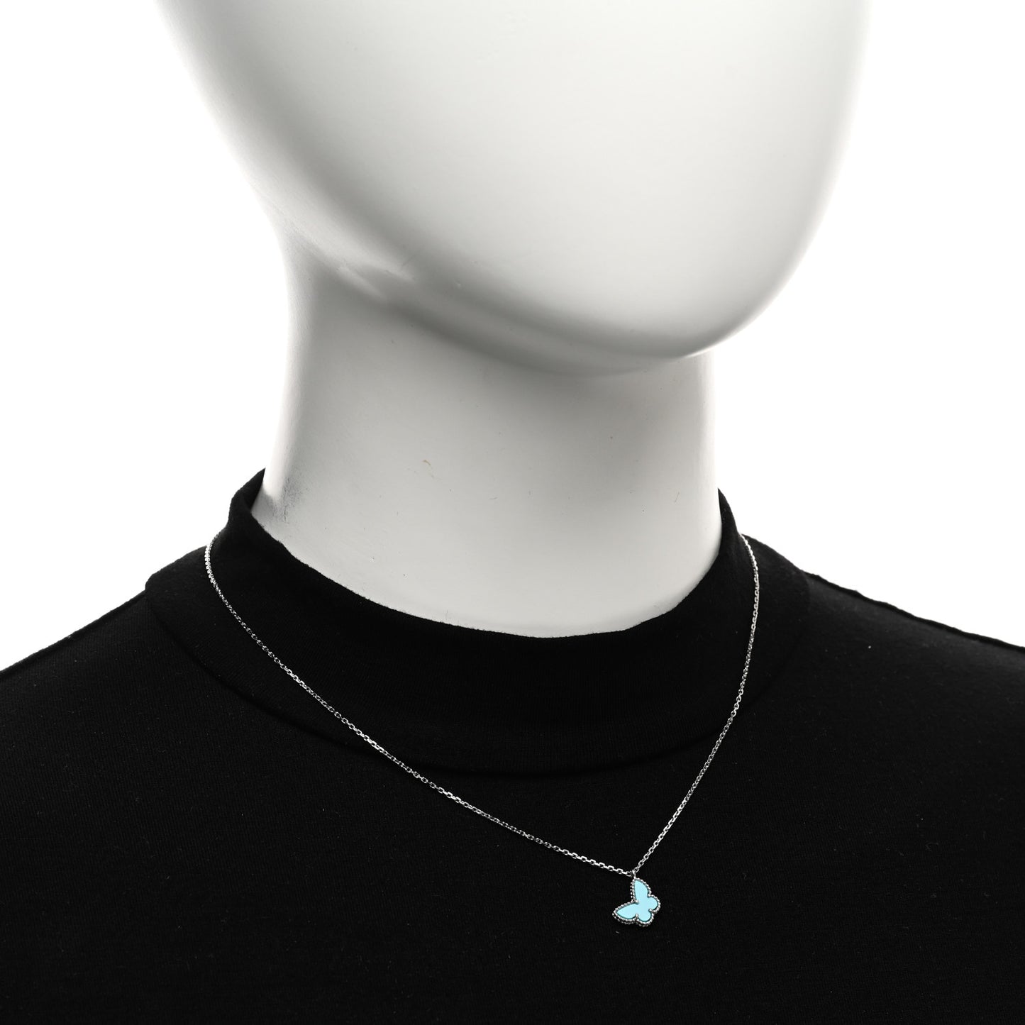 18K White Gold Turquoise Sweet Alhambra Butterfly Pendant Necklace