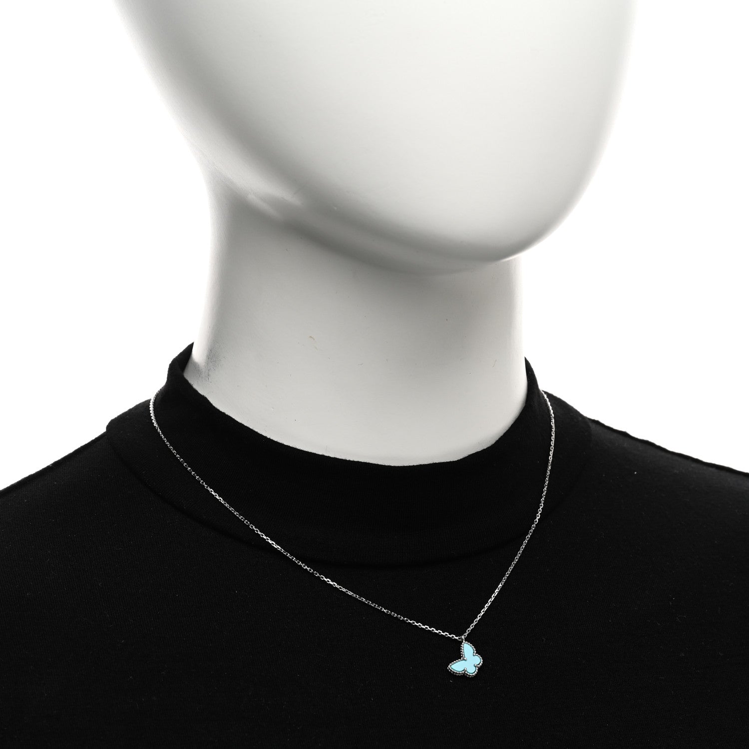Van Cleef & Arpels 18K White Gold Turquoise Sweet Alhambra Butterfly Pendant Necklace 2 of 5