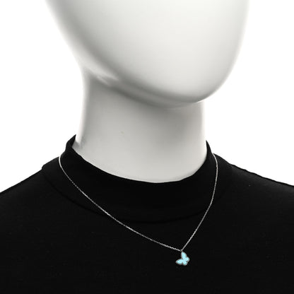 Van Cleef & Arpels 18K White Gold Turquoise Sweet Alhambra Butterfly Pendant Necklace 2 of 5