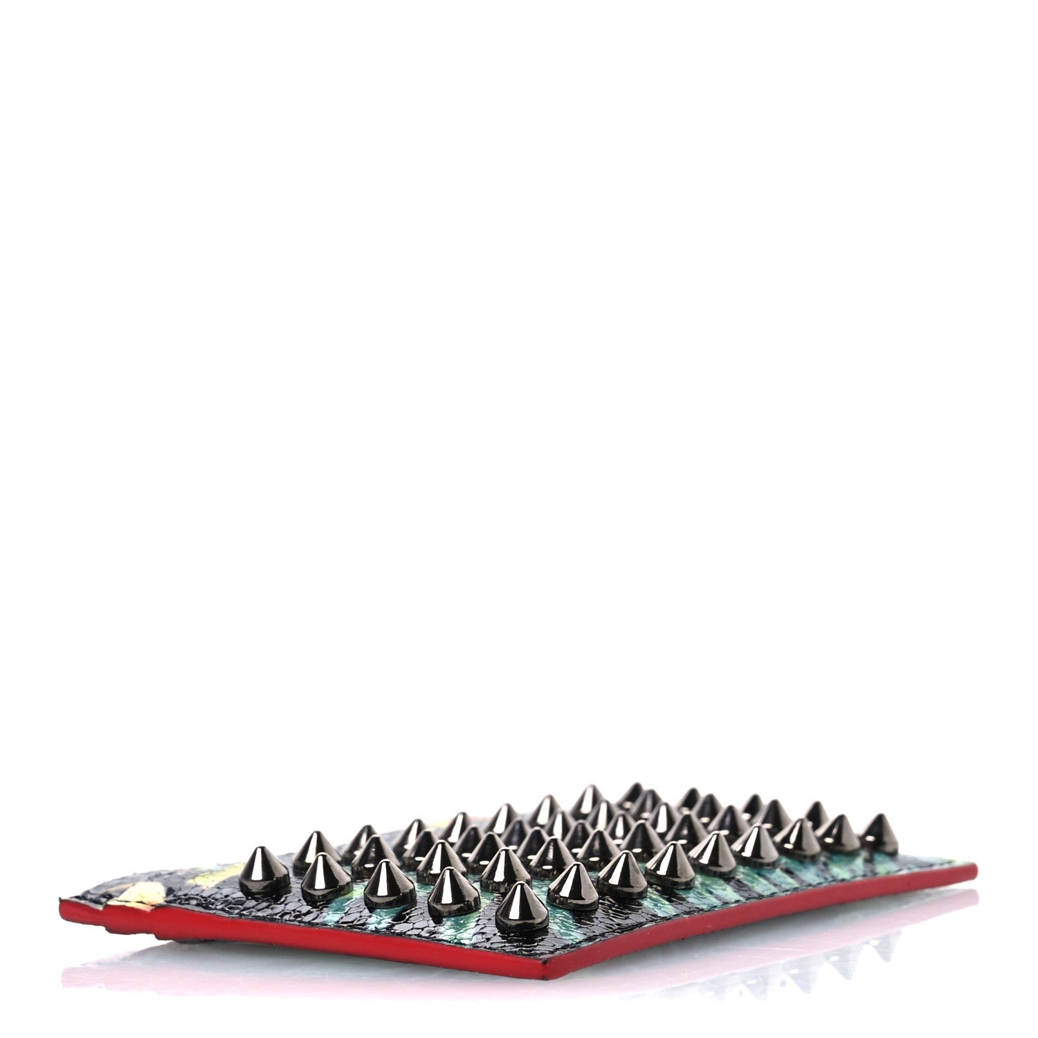 Christian Louboutin Crackled Calfskin Hawaii Print Paros Spikes Card Holder Black Gunmetal 4 of 8
