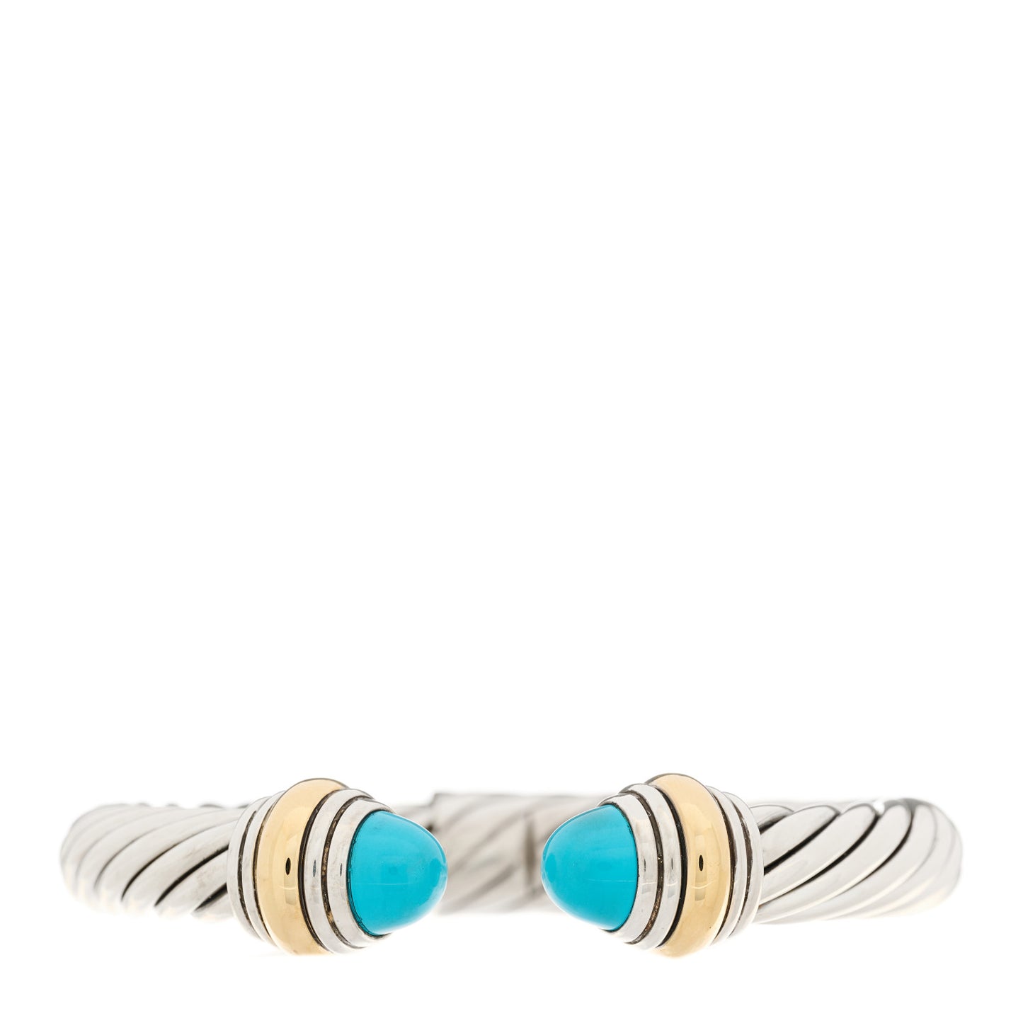 Sterling Silver 14K Yellow Gold Turquoise 10mm Hinged Cable Bracelet