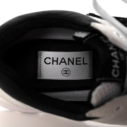 Chanel Mesh Suede Calfskin Grained Calfskin Womens CC Sneakers 39 White Black 6 of 8