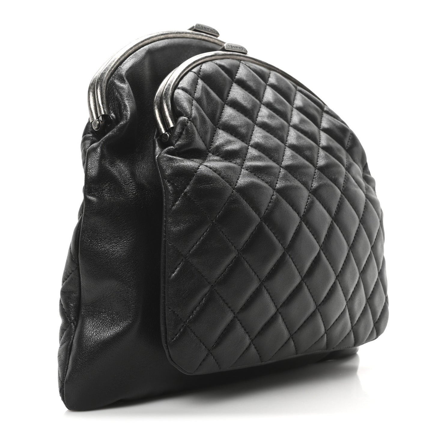 Lambskin Quilted Frame Clasp Flap Clutch Black