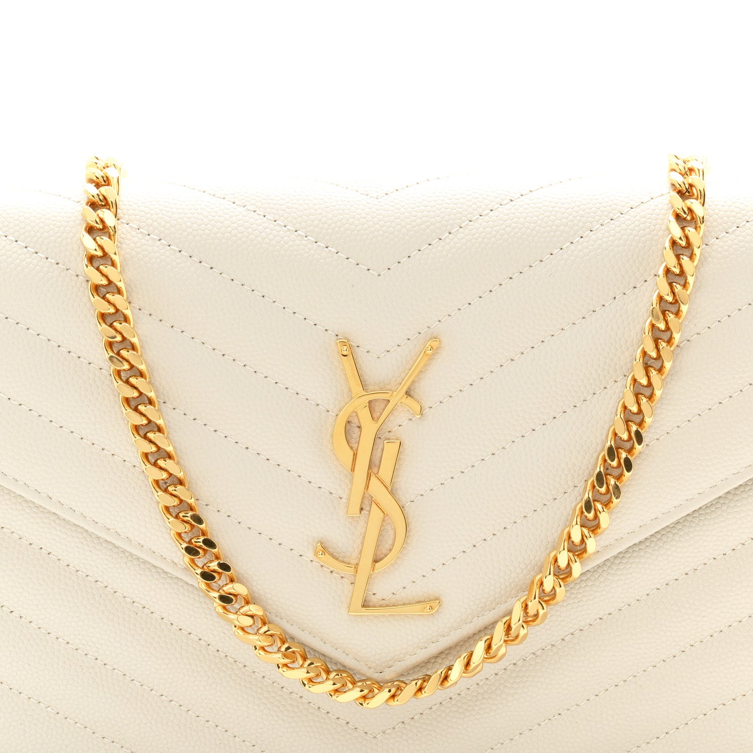 Saint Laurent Grain De Poudre Matelasse Chevron Monogram Chain Wallet Crema Soft 8 of 11